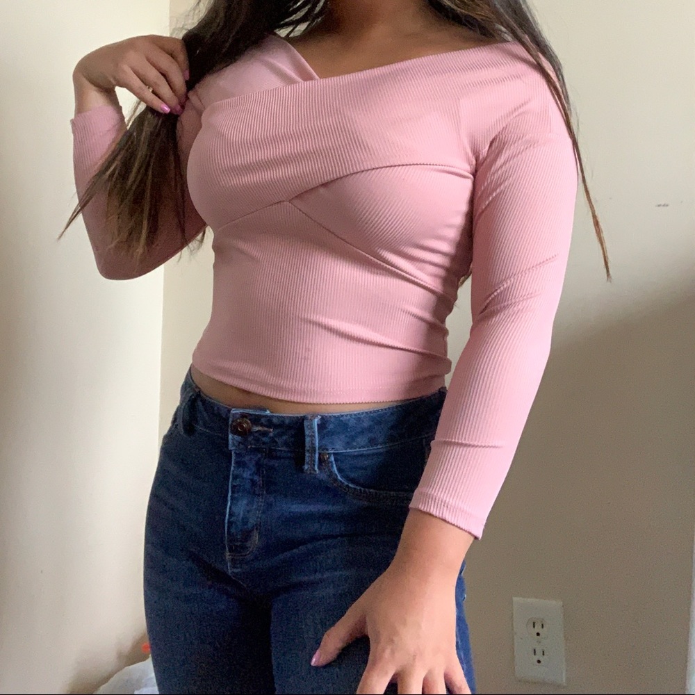 pink ribbed off - shoulder top size s forever21